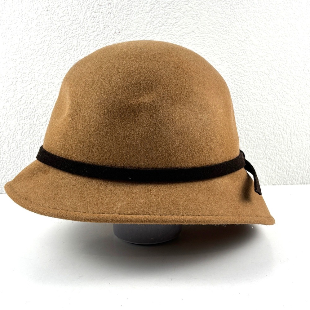 Currency by Helen Welsh Cloche Hat Womens OS Brown Wool Felt Italy Bow Flapper - Picture 4 of 6